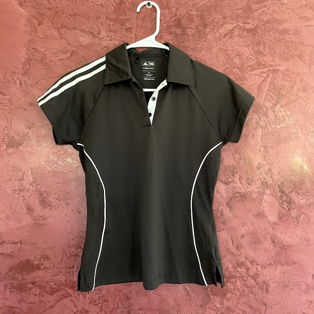 Adidas Girls Black/White Collared Golf Shirt